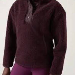 NEW Athleta Cozy Sherpa Snap Fleece Spiced Cabernet Maroon Women's Size Medium